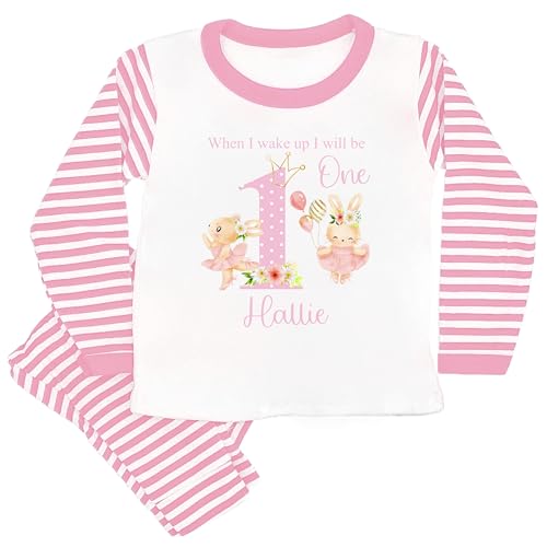 allaboutthebump Personalised Pink Ballerina Birthday Pyjamas When I Wake Up I Will Be... (Pink Stripe, 1-2 Years)