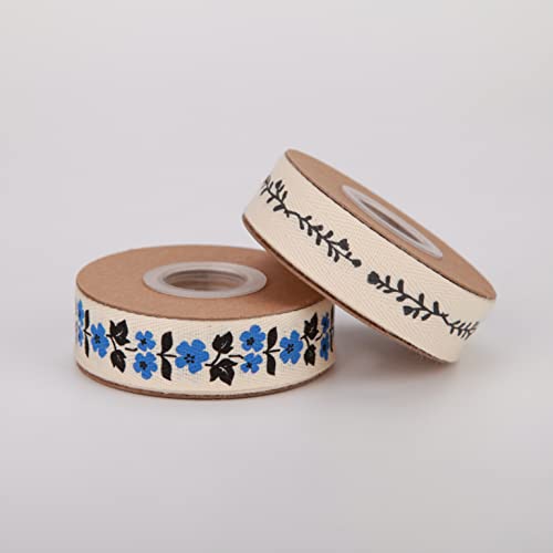 Meseey 2 Rolls 20 Yards 5/8 Inch Blue Flowers Ribbon Black Leaves Natural Cotton Ribbons For Gift Wrapping, Wreath,Tree Decoration, Outdoor Deco (Blue Flower) #TOP5