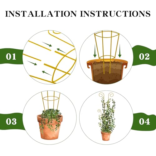 Image of ZOUTOG Trellis for Climbing Plants Indoor 4 Pack 30 Inch,Rustproof Metal Garden Trellis for Potted Plants,Houseplant Support Indoor Outdoor for Ivy Pothos Monstera Hoya Flower Vines(Golden Round)