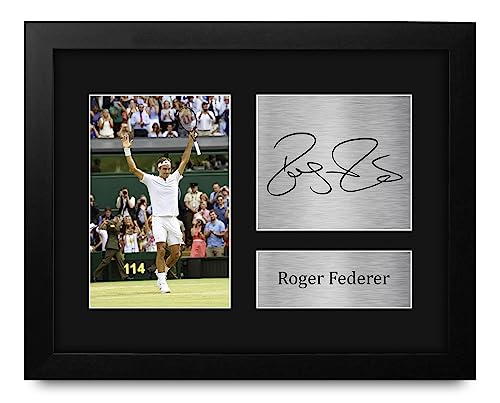 HWC Trading Roger Federer Framed Gift Signed Printed Autograph Tennis Print Photo Picture Display - US Letter Size