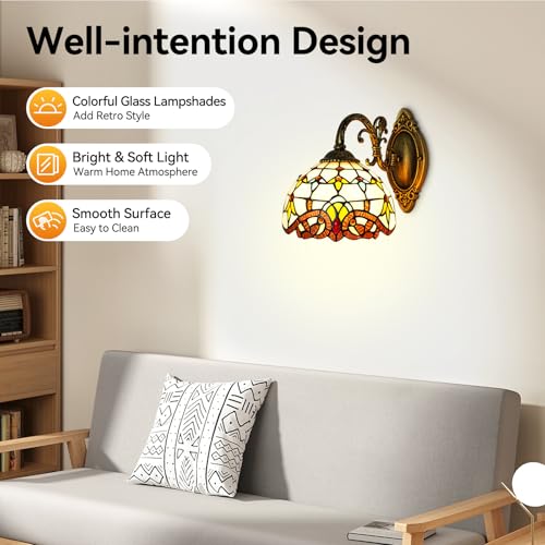 Image of Wall Sconce Stained Glass Bowl Wall Fixtures 1-Light Wall Light in Antique Brass with Mermaid for Bedroom Hallway Stairway Balcony
