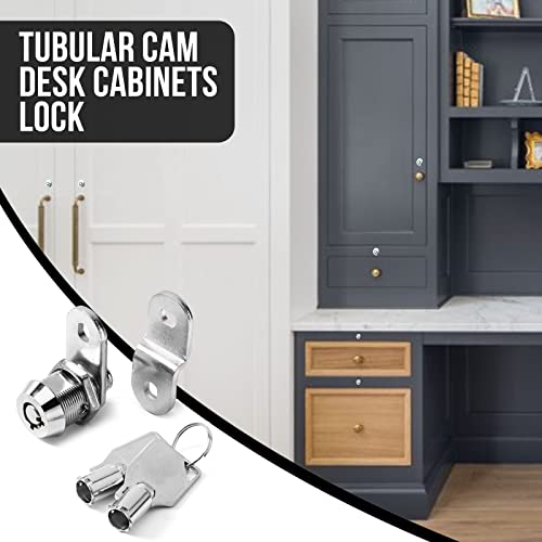 Westway Locks 5/8" Tubular Cam Lock With Chrome Finish - Keyed Alike 1 Pack With 2 Keys, 1 1/4" Cam And Offset Cam Lock - Cabinet Lock, Drawer Lock, Rv Compartment Lock, File Cabinet Lock #TOP4