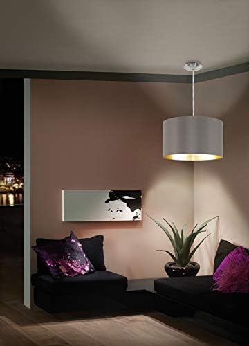 EGLO Maserlo Fabric Pendant Lamp, Steel and Fabric Hanging Light Coloured in Nickel Matt, Cappuccino and Gold, E27 Socket, Ø: 38 cm (14.9")