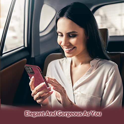 Lohasic For Iphone 14 Pro Max Cases Compatible With Magsafe, Vintage Suede Leather Tpu Bumper Cover Designer Soft Grip Women Girls Phone Cases For Iphone 14 Pro Max(2022) 6.7 Inch 5G - Red #TOP5