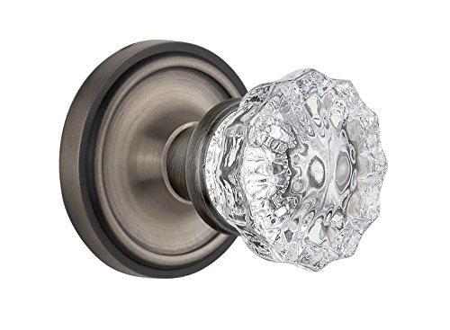 Nostalgic Warehouse Classic Rosette with Crystal Glass Door Knob, Mortise - 2.25", Antique Pewter