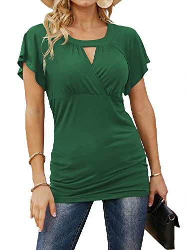 Ninedaily Women Dressy Tunic Tops Crossover V Neck Raglan Sleeve Ruched Blouse