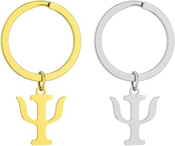 2 Pack Psi Symbol Keychain Gold & Silver Stainless Steel Key Rings for Psychology Enthusiasts, Scientists, and Those Seeking Inner Balance