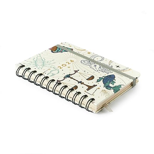 Agenda Planner Wire-O 2024 Astral Semanal Journal 11,5X16 Cartas Do Zodíaco Branco, Cicero