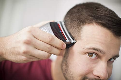 Remington Quick Cut Hair Clippers with 9 Comb Lengths Curved Blade for Rapid Hair Trimming Detailing with Storage Pouch - HC4250, Black/Red