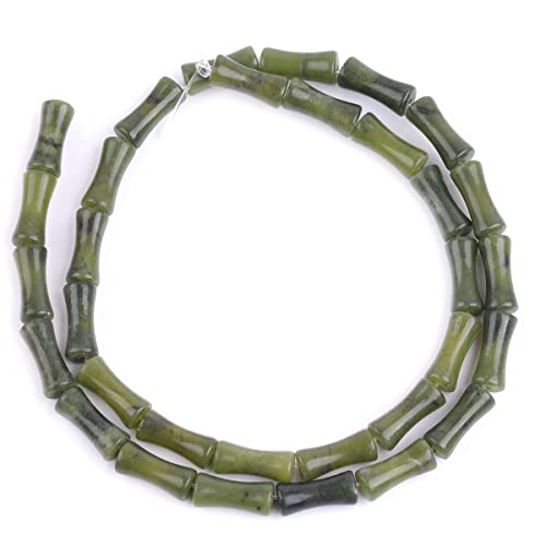 GEM-Inside 30Pcs 5x12mm Natural Dark Green Jade Plant Bamboo Knot Bone Charms Beads for Jewelry Making Power Energy Chakra Stone Beads