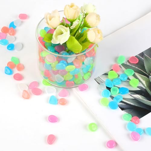 400 Stück Leuchtsteine, Bunt Leuchtende Muggelsteine, Wiederverwendbar Fluoreszierende Steine Garten, Kleine Leuchtkiesel Steine für Garten, Aquarium, Balkon, Terrasse & Kinderzimmer