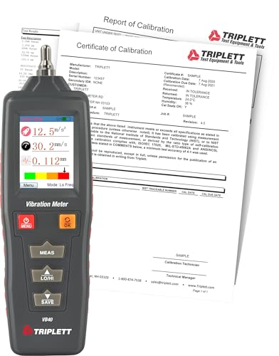 Triplett VB40 Vibration Meter and Datalogger with Certificate of Traceability to NIST - Acceleration, Velocity (RMS), and Displacement
