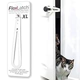 FlexLatch Cat Door Holder Latch - Extra Large Cat Door Alternative Installs Fast Flex Latch Strap Let's Cats in and Keeps Dogs Out of Litter & Food. Safe Baby Proof One Piece No Measuring Extra Easy