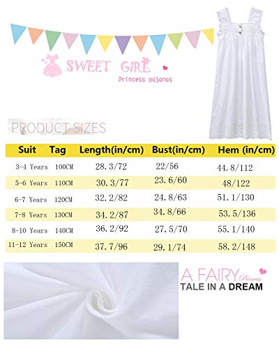 Kids Girls' Princess Nightgown Lace Sleeveless Full Length Dress 3-13 Years Off-White #TOP6