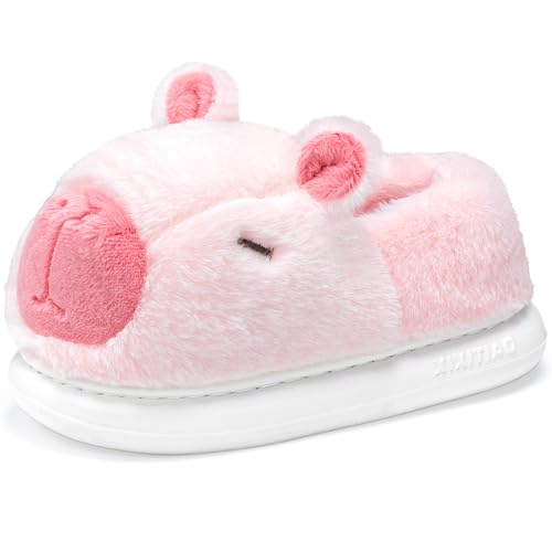 XUNBAI Capybara スリッパ レディース メンズ かわいい ふわふわ アニマル スリッパ 暖かい 冬 自宅 快適 毛皮 ソフト 屋内 かわいい靴, ピンクの靴, 8 Women/7 Menの商品画像（Amazon）