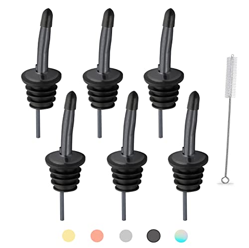 WAFJAMF 6-Pack Stainless Steel Liquor Pour Spouts with Rubber Dust Caps