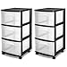 Sterilite 28309002 3 Drawer Cart, Black Frame with Clear Drawers and Black Casters, 2-Pack