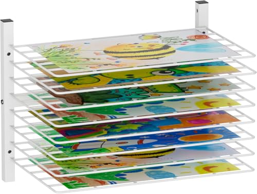 mocomax Wall Mount Art Drying Rack, 8 Removable Shelves Metal Paint Drying Rack, Space-Saving Artwork Paper Storage Holder Organizer for Classrooms, Art Studios, Schools, Galleries, White