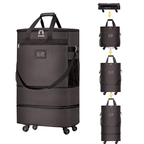 Suitcases with Wheels Expandable Luggage Bag Foldable Suitcase with 4 Universal Wheels Collapsible Rolling Travel Case (Coffee)