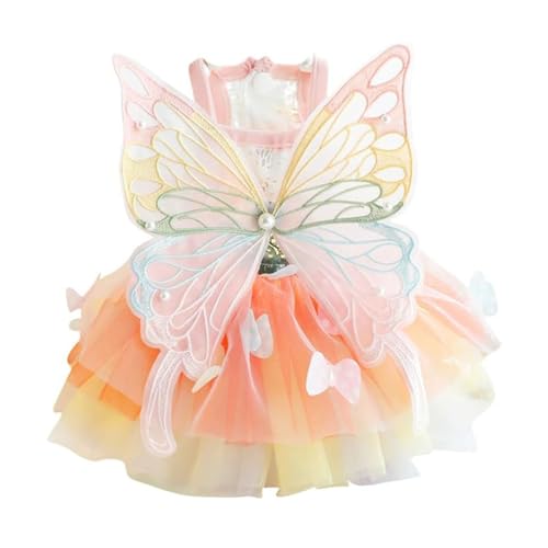 Butterfly Fairy Dog Dress with Wings Rainbow Tulle Tutu Costume for Small Dogs Cats Rabbits Adjustable Princess Pet Outfit for Halloween Christmas Easter Birthday (Colorful-Butterfly Medium)