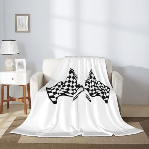 Couverture en peluche drapeau de course plaid damier noir blanc jeté de lit