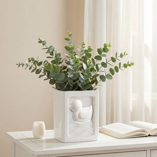 Image of Trash Can - 7L /1.85Gallon Ceramic Waste Basket, Paint-Your-Own Small Garbage Can for Kitchen /Bathroom /Bedroom /Office, White Duck Decor Trash Bin