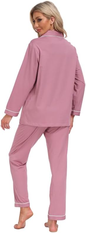 CF Womens 100% Cotton Pajama Sets Long Sleeve Fall Pajamas Soft Button Down 2 Piece Lounge Sets Sleepwear with Pockets S-XXL - Image 2