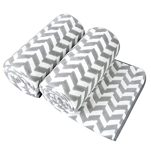 Jml Microfiber Bath Towels, Bath Towel 2 Pack(30" X 60"), Oversized, Soft, Super Absorbent And Fast Drying, Multipurpose Use For Sports, Fitness, Yoga, Chevron Grey #TOP5