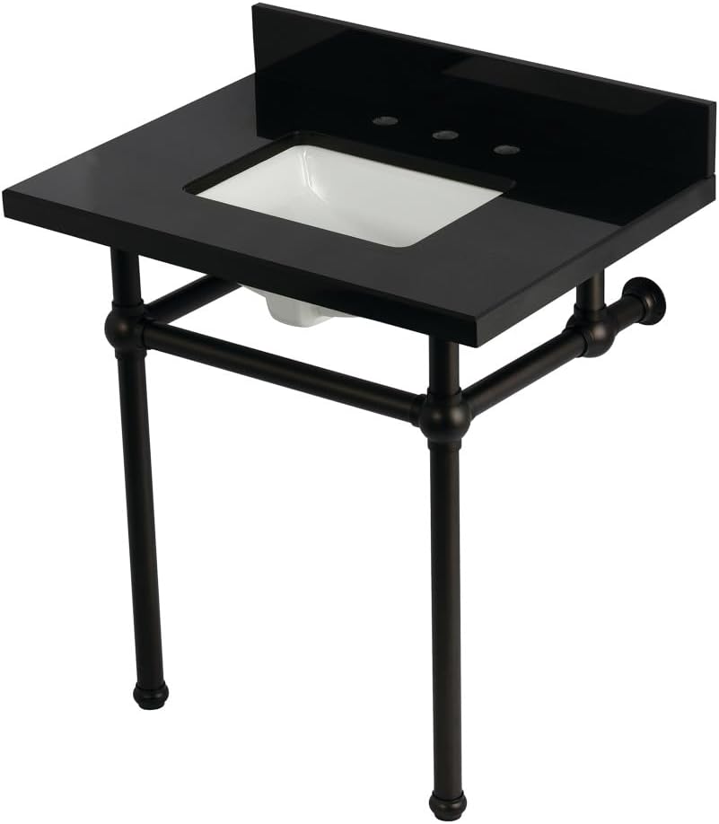 Kingston Brass KVPK3030KBSQ5 Templeton 30" Black Granite Console Sink with Brass Legs, Black Granite/Oil Rubbed Bronze