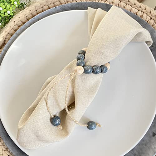 Lebejua Napkin Rings Set Of 6 - Wood Bead Napkin Rings - Rustic Wooden Napkin Holder Ring For Table - Handmade Napkin Ring With Wooden Beads - Farmhouse Wooden Napkin Rings Modern (Marble) #TOP3