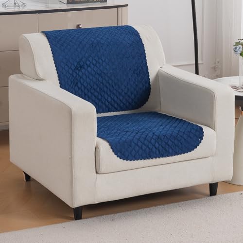 Image of HOKIPO Quilted Sofa Cover 1 Seater for Seat & Back, Washable Kids & Pet Friendly Sofa Cover, 'Quilt Classic' Navy Blue (IN-925-NBL*2)