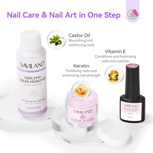 SAVILAND Essentials Acrylic Nail Kit For Beginners: Ultimate All-In-1 Acrylic Set with EMA Monomer Practice Finger Nail Drill U V Light Full Tools For Women Gift