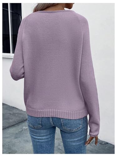 MakeMeChic Women's 3D Flower V Neck Long Sleeve Sweater Knitted Pullover Top3