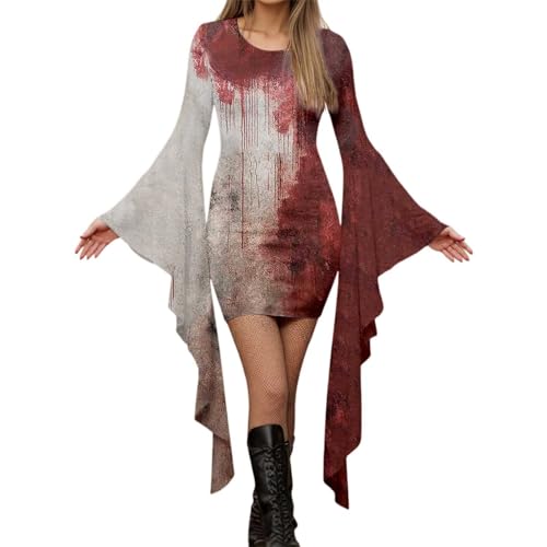 Robe gothique punk femme manches chauve-souris vêtement Halloween imprimé noir
