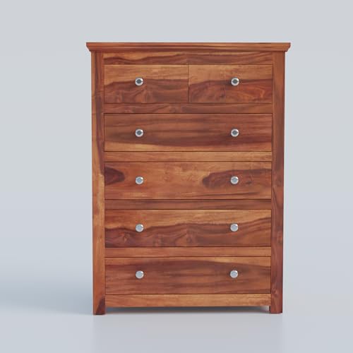 Image of Solid Premium Sheesham Wood Wooden Sideboard Cabinet & Chest of 6 Drawers with Storage Books /Cloths & Decor for Living /Bedroom /Office Storage Cabinet Furniture (Honey Finish)
