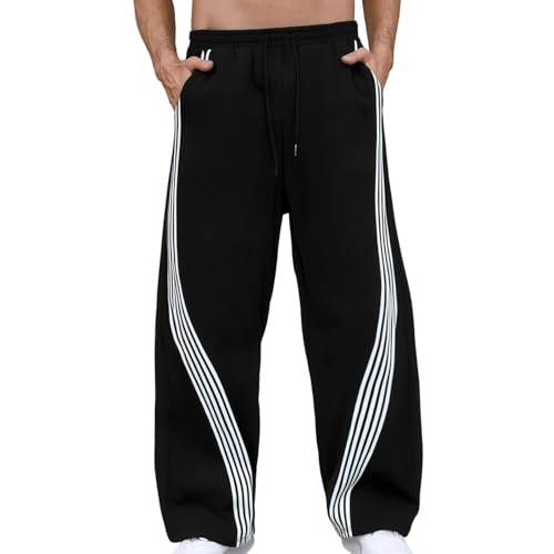 Men's Baggy Wide Leg Sweatpants Y2K Side Striped Barrel Track Pants, M-3XL3