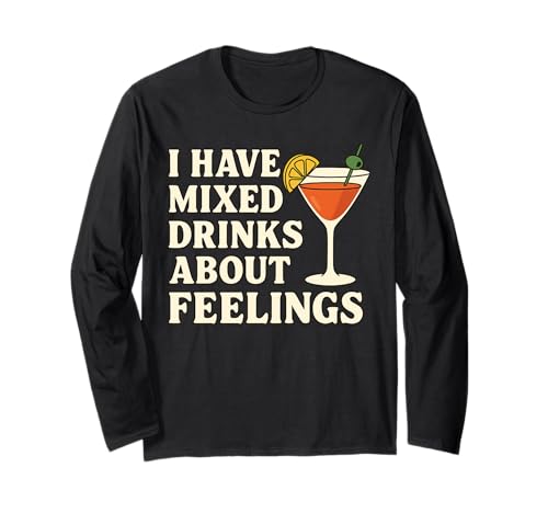 Camiseta de cóctel con texto en inglés 'Mixed Drinks About Feelings' Manga Larga