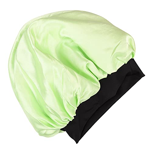Image of Satin Silk Premium Sleeping caps, Comfortable & Soft Double Layered Streachable Hair Bonnets for All Head Sizes & Hair Type, Night Care Routine - Pack of 1 Pcs - Green