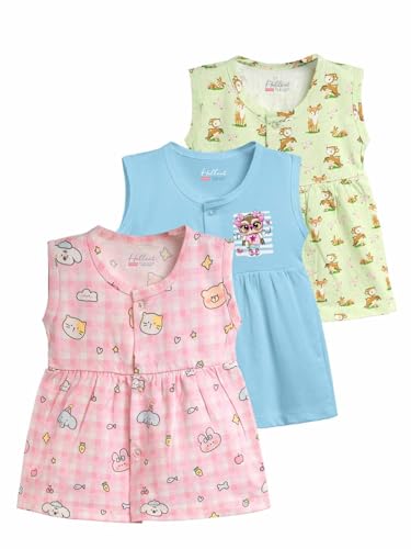 Image of HELLCAT 100% Cotton Baby Frock Dress for Girls - Pack of 3, Soft & Trendy, Sleeveless