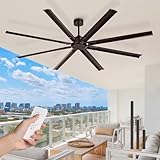 JAZAVA 84 Inch Industrial Ceiling Fan Without Light, Oil Rubbed Bronze Outdoor Model for Covered Areas, 8 Aluminum Blades, Powerful Airflow, Modern No-Light Design, CF04NORB-84