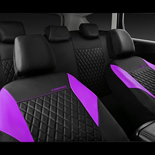 Car Pass Leather Seat Cover-Universal Quilting Car Seat Cover With 5Mm Composite Sponge Inside,Airbag Compatible,2Zipper Bench For Sedan,Suv,Truck (Full Set,Purple) #TOP2