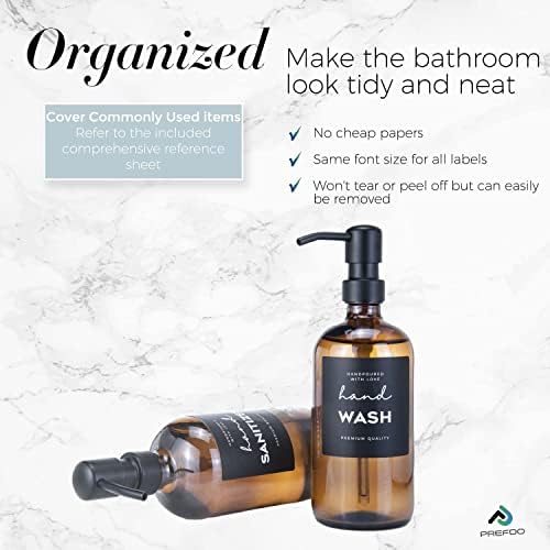 36 PCS Printed label stickers for Bottles, Prefdo Waterproof Minimalist Farmhouse Labels for Bathroom Kitchen Hand Soap Shampoo Conditioner Lotion Dispenser Bottles Containers(Black)