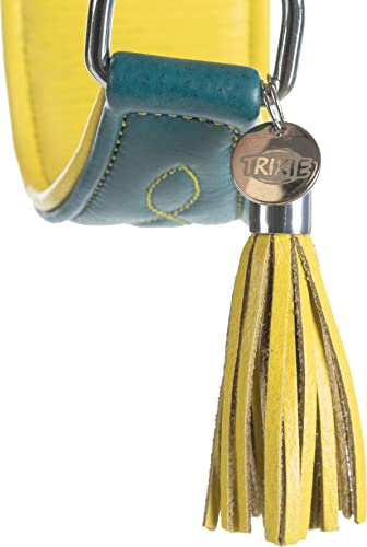 TRIXIE Active Komfort Windhunde Halsband Größe S–M: Halsumfang 33–42 cm/60 mm in petrol/gelb- extra breites Hundehalsband für kleine bis mittelgroße Hunde, schützt den Kehlbereich, unterfüttert,18968