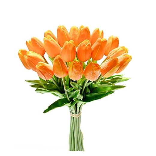 Mandy's 20pcs Orange Artificial Tulip Silk Flowers 13.5" in Bulk Home Kitchen Wedding Decorations