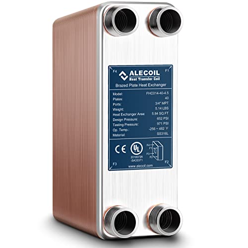 Alecoil 3"x8" 40 Plates Heat Exchanger with 3/4" MPT Port Water to