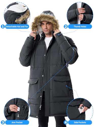 Image of Winter Coats For Men Winter Jackets Water Resistant Warm Thicken Puffy Hooded Insulated Thicken Parka Coat