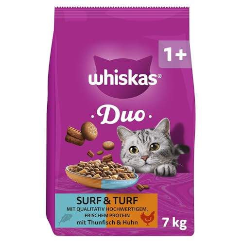 WHISKAS Duo Trockenfutter für ausgewachsene Katzen 7kg Surf & Turf 1