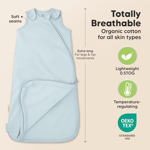 Image of 2-Pack Organic Baby Sleep Sacks, 100% Cotton 0.5TOG (Glacier, 6-18M) | Soft Breathable, Baby Wearable Blanket, Toddler Sleeping Sack 6-18 Months, Easy to Wear Transitional Swaddles for Newborns