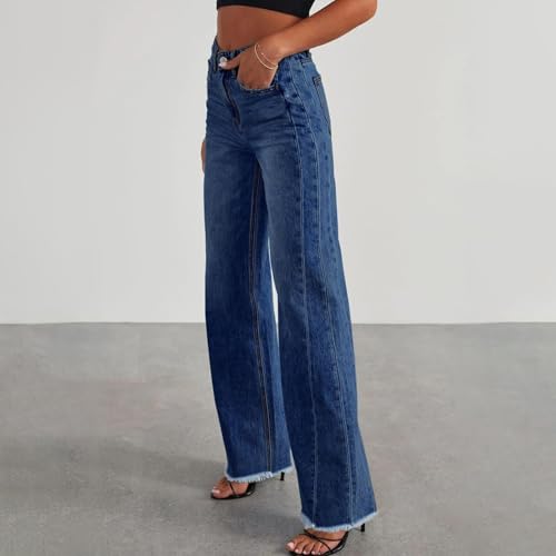Mid Rise Jeans for Women Cinch Baggy Wide Leg Jeans Woman Trendy Mom Barrel Jean Stretchy Raw Hem Boyfriend Jean3