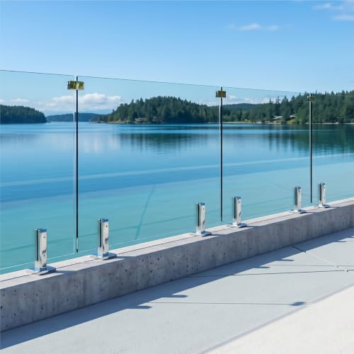 3-Panel Laminated Glass Railing System, 146-151" W x 44" H Deck Railing Kit